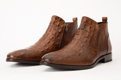 The Randor Brown Crocodile Leather Side-Zip Dress Ankle Boot