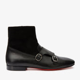 Preston Black Leather Suede Double Monk Strap Ankle Boot