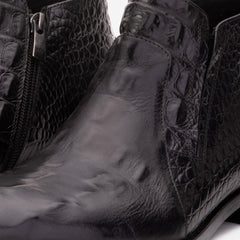The Randor Black Crocodile Leather Side-Zip Dress Ankle Boot