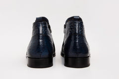The Randor Navy Blue Crocodile Leather Side-Zip Dress Ankle Boot