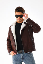 The Cortina Brown White Shearling Leather Jacket