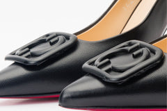 The Maneadero Black Leather Pump Fuchsia Sole Shoe