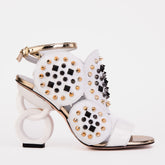 The Infanta White Spike Leather Ankle Strap Sandal