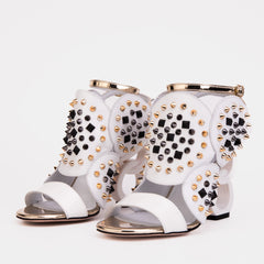 The Infanta White Spike Leather Ankle Strap Sandal