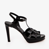 The Parisian Black Patent Leather T-Strap Platform Heel Sandal