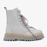 The Yildiz Grey Leather Lace-Up Ankle Boot With a Side Zipper