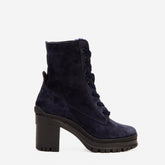 The Elera Navy Blue Leather Block Heel Boot