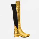 The Fairoks Gold Leather Pointy Toe Knee High Boot