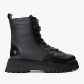 The Yildiz Black Leather Lace-Up Ankle Boot With a Side Zipper