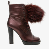 The Melo Burgundy Leather Natural Mid Calf Platform Heel Boot