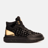 The Eugene Black Gold Woven Leather High-Top Sneaker