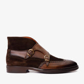 The Albus Brown Leather Suede Double Strap Monk Brogue Boot