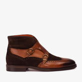 The Albus Tan Leather Suede Double Strap Monk Brogue Boot