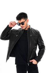 The Falcon Black Pebbled Leather Jacket