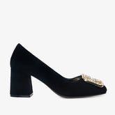 The California Black Suede Leather Block Heel Pump Shoe