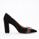 The Afega Black Suede Leather Block Heel Pump Shoe