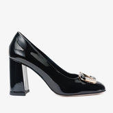 The Ferrara Black Patent Leather Block Heel Pump Shoe