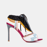The Santa Amaro White Glitter Leather T-Strap Lace -Up Sandal