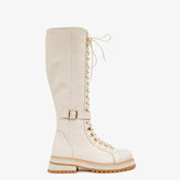 The Istinye Cream Leather Knee High Lace-Up Boot Limited Edition