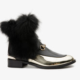 The Izmir Black Gold Leather Natural Fox Fur Mid Calf Boot