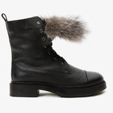 The Kajapati Black Leather Natural Fur Mid Calf Boot