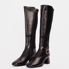 The Windsor Black Leather Knee High Boot