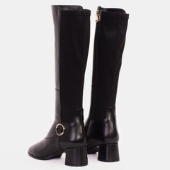 The Windsor Black Leather Knee High Boot