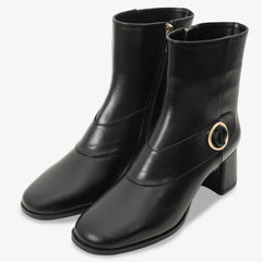The Windsor Black Leather Block Heel Boot
