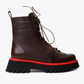 The Yildiz Brown Leather Lace-Up Ankle Boot With a Side Zipper
