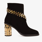 The Metal Black Suede Leather Block Heel Boot