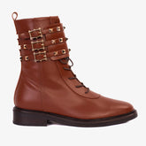 The Doncaster Brown Leather Lace-Up Mid Calf Boot With a Side Zipper