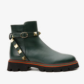 The Prag Green Leather Ankle Booto