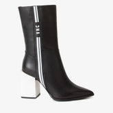 The Loretto Black Leather Block Heel Mid Calf Boot