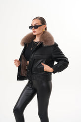The Auretta Brown Collar Shearling Leather Jacket