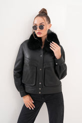 The Auretta Black Shearling Leather Jacket