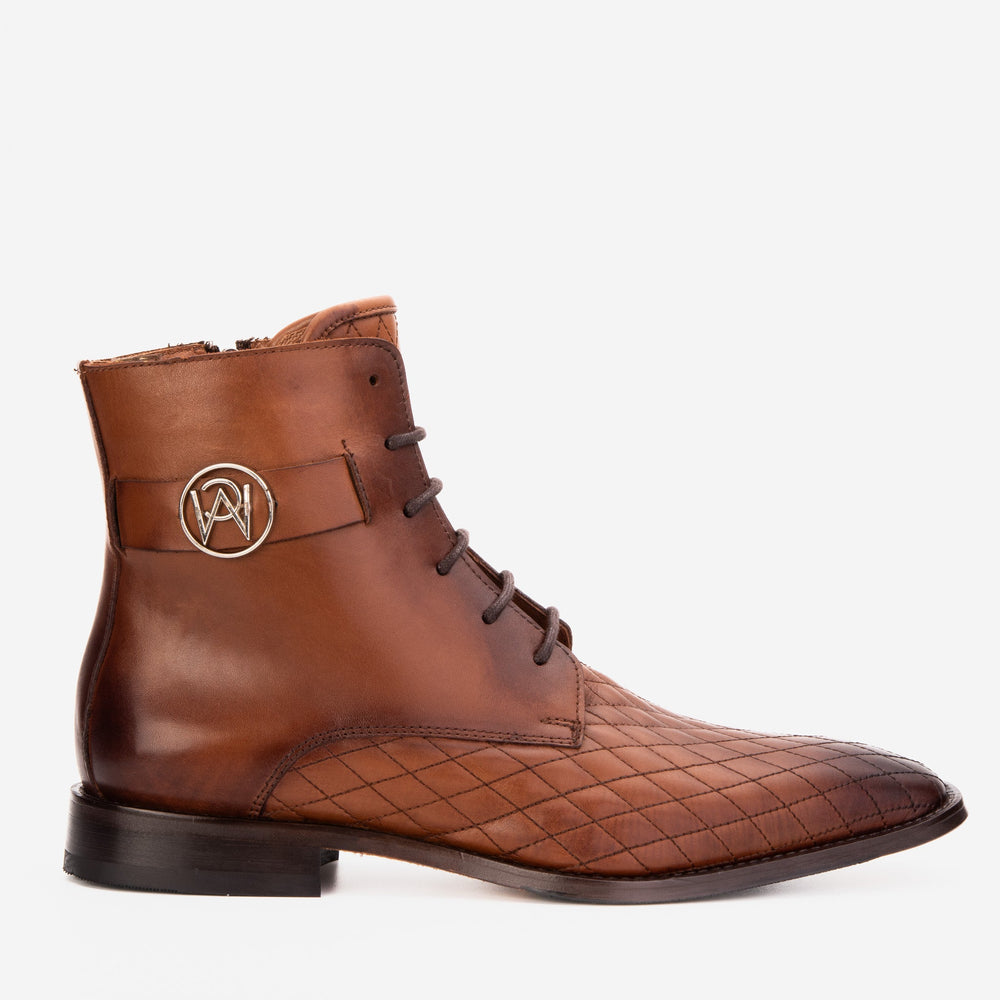 The Zeus Brown Leather Lace-Up Boot with a Zipper
