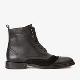 The Anderson Black Leather Suede Brogue Lace-Up Boot with a Zipper