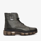 The Ottova Green Leather Lace-Up Sneaker Boot with a Zipper