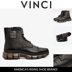 The Ottova Black Leather Lace-Up Sneaker Boot with a Zipper