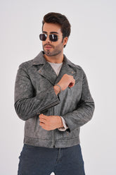 The Volt Textured Distressed Grey Leather Jacket