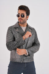 The Volt Textured Distressed Grey Leather Jacket