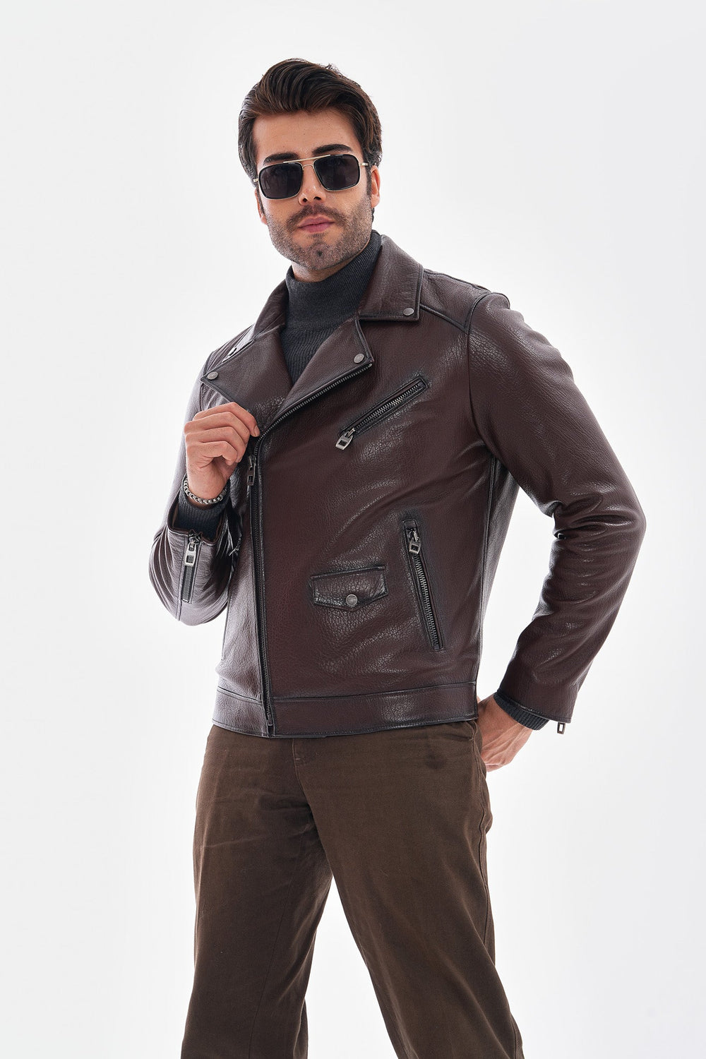 The Volt Textured Mahogany Leather Jacket
