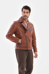 The Volt Textured Tan Leather Jacket