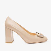 The Ferrara Cream Patent Leather Block Heel Pump Shoe