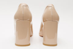 The Ferrara Cream Patent Leather Block Heel Pump Shoe