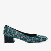 The Doha Turqoise Glitter Leather Block Pump Shoe