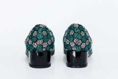 The Doha Turqoise Glitter Leather Block Pump Shoe