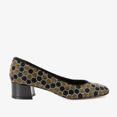 The Doha Gold Black Glitter Leather Block Pump Shoe