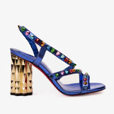 The Caris Sax Blue Block Heel Spike Leather Sandal Final Sale!