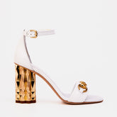 The Avlonya Block Heel White Leather Sandal